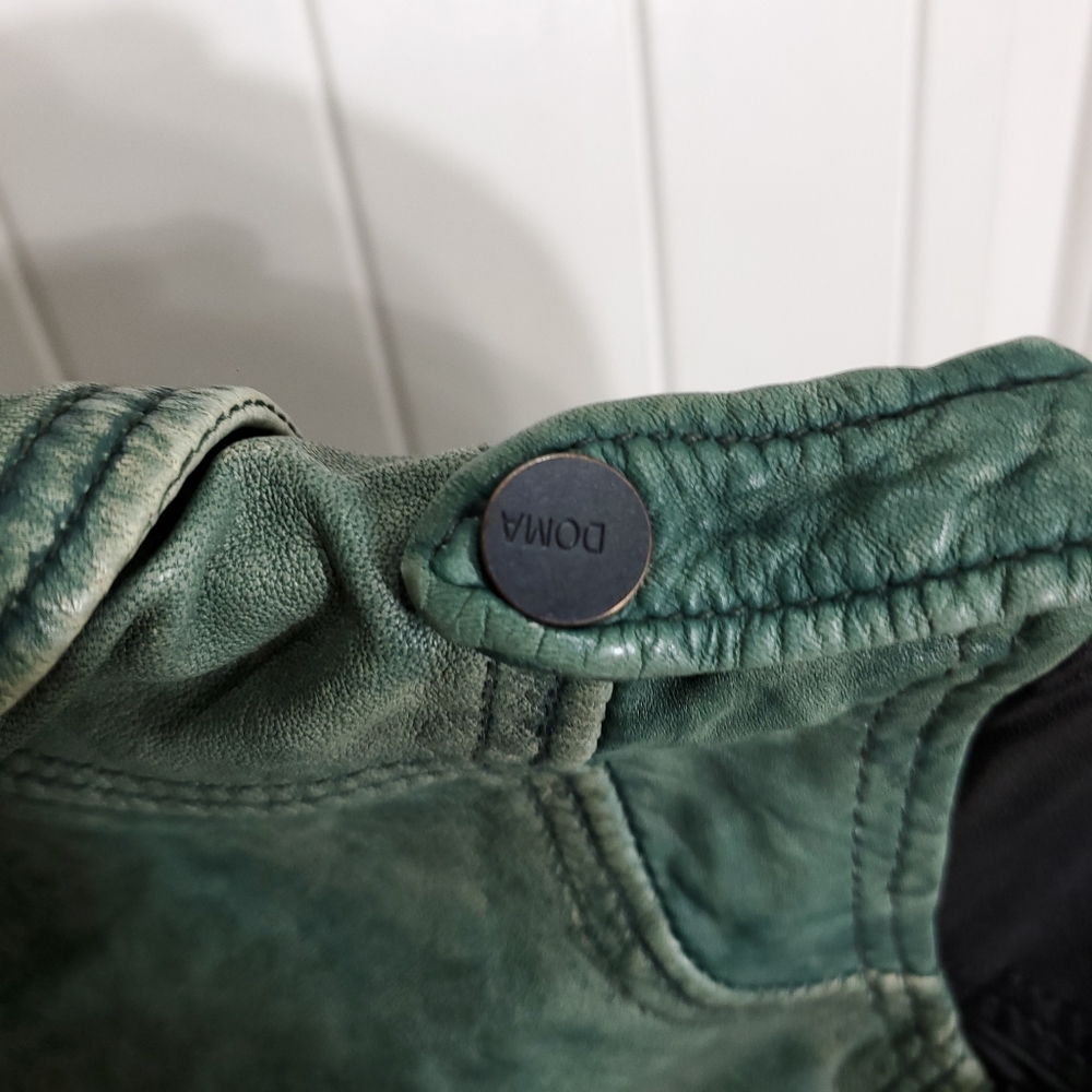Doma Green Black Distressed Leather Moto Jacket S - Picture 12 of 12